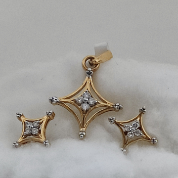 14K Gold Unique Design Diamond Pendant Set by Shri Datta Jewel